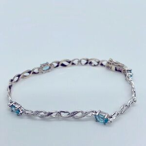 Sterling Silver Blue Cubic Zirconia Tennis Bracelet 7.25 inch